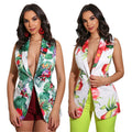 Fashion Floral Print Sleeveless Blazer