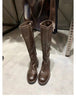 Washed Horse Leather Belt Buckle Thick Bottom Thigh High Boots Women