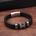 Retro Stainless Steel Ring Genuine Leather Charm Bracelet
