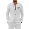 Men's light gray two-piece suit with a floral lapel pin, perfect for casual daily wear.