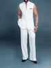 White Sleeveless Mandarin - Collar Vest And Trousers Set